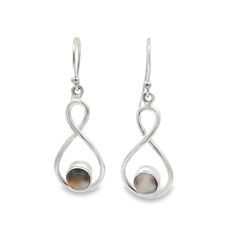 Sterling Silver Infinity Drop Bezel Set Tigers Eye Earrings With Shephooks