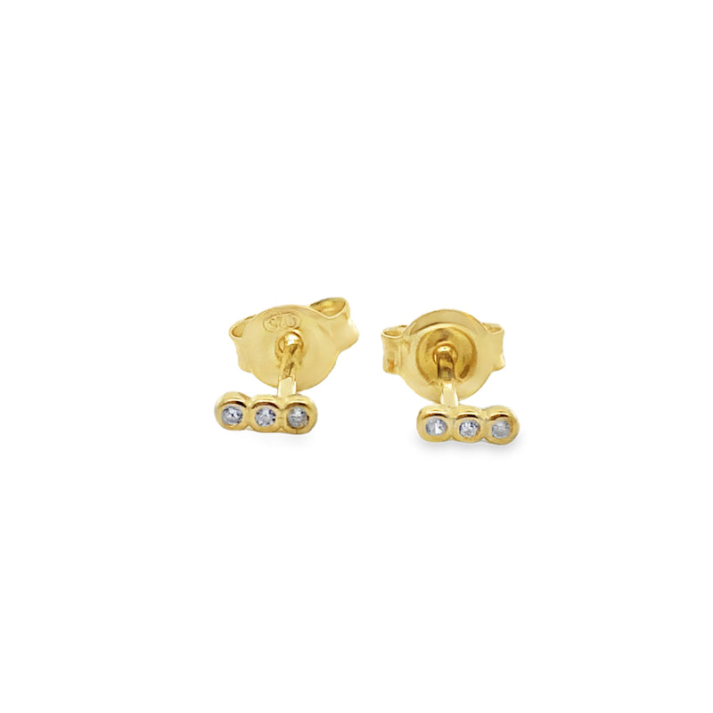 Lustra Sterling Silver Yellow Gold Plated Cz Set Mini Bar Stud Earrings