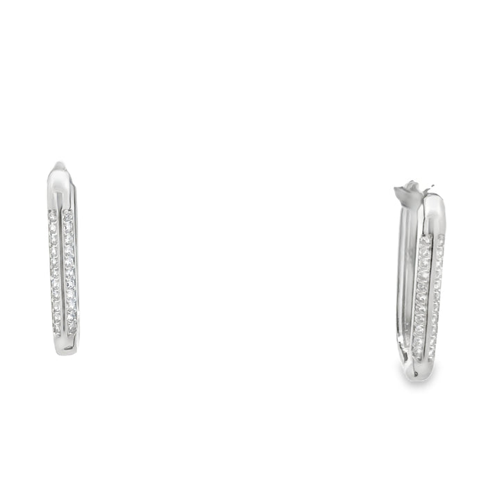 Lustra Sterling Silver Rhodium Plated Rectangle Cz Huggie Earrings