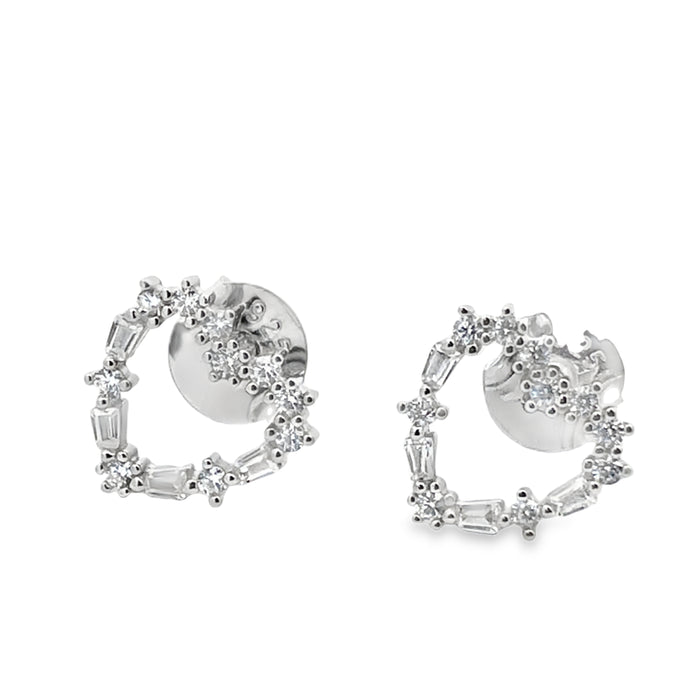 Lustra Sterling Silver Rhodium Plated Cz Set Heart Stud Earrings