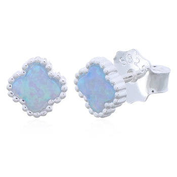 Onatah Sterling Silver Created Blue Opal Clover Leaf Stud Earrings