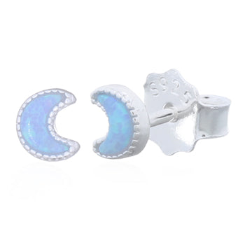 Onatah Sterling Silver Created Blue Opal Moon Shaped Stud Earrings