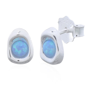 Onatah Sterling Silver Created Blue Oval Organic Shaped Stud Earrings