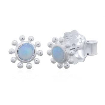 Onatah Sterling Silver Created Blue Opalite Stud Earrings With Ball Edge