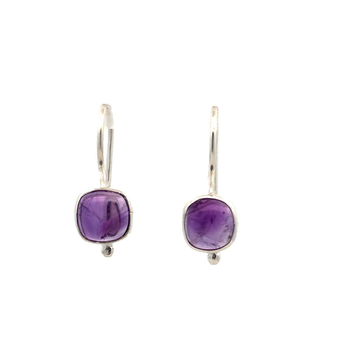 Onatah Sterling Silver Cushion Square Bezel Set Amethyst Earrings With Fixed Shephooks