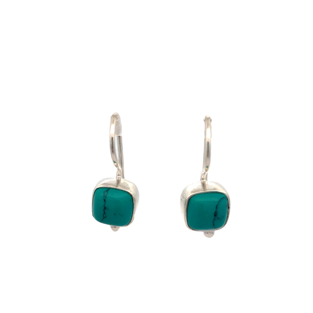 Onatah Sterling Silver Cushion Square Bezel Set Turquoise Earrings With Fixed Shephooks