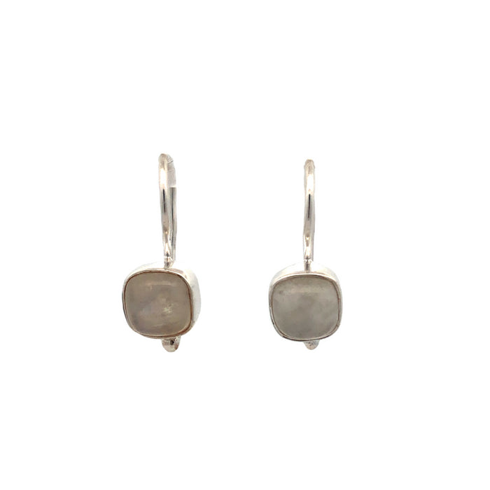 Onatah Sterling Silver Cushion Square Bezel Set Moonstone Earrings With Fixed Shephooks