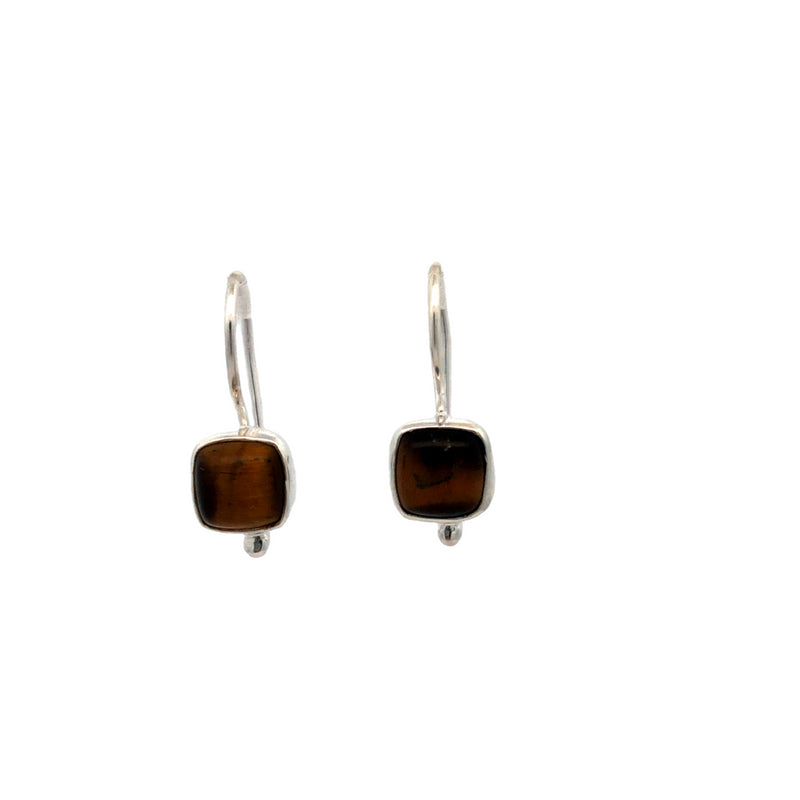 Onatah Sterling Silver Cushion Square Bezel Set Tigers Eye Earrings With Fixed Shephooks