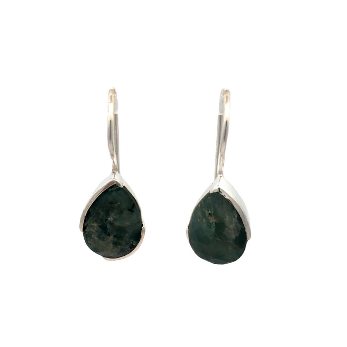 Onatah Sterling Silver Faceted Pear Shape Treated Emerald Drop Earrings With Shephooks