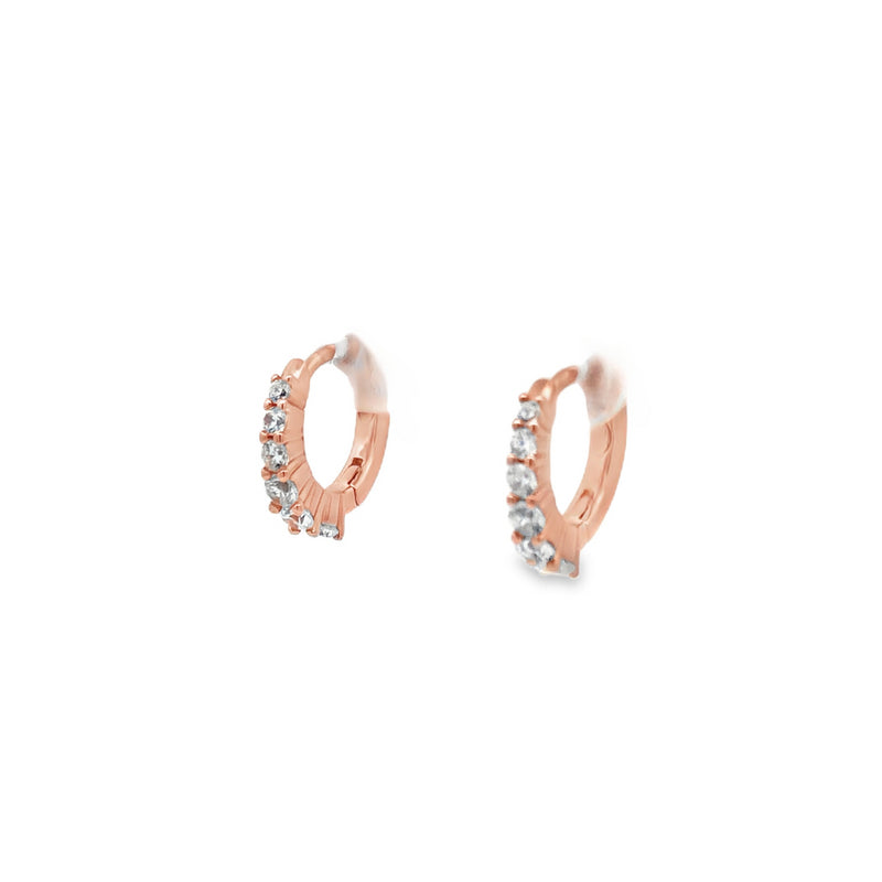 Lustra Sterling Silver Rose Gold Plated Plated Tapered Cz Set Huggies