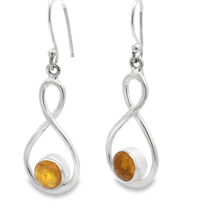 Sterling Silver Infinity Drop Bezel Set Amber Earrings With Shephooks