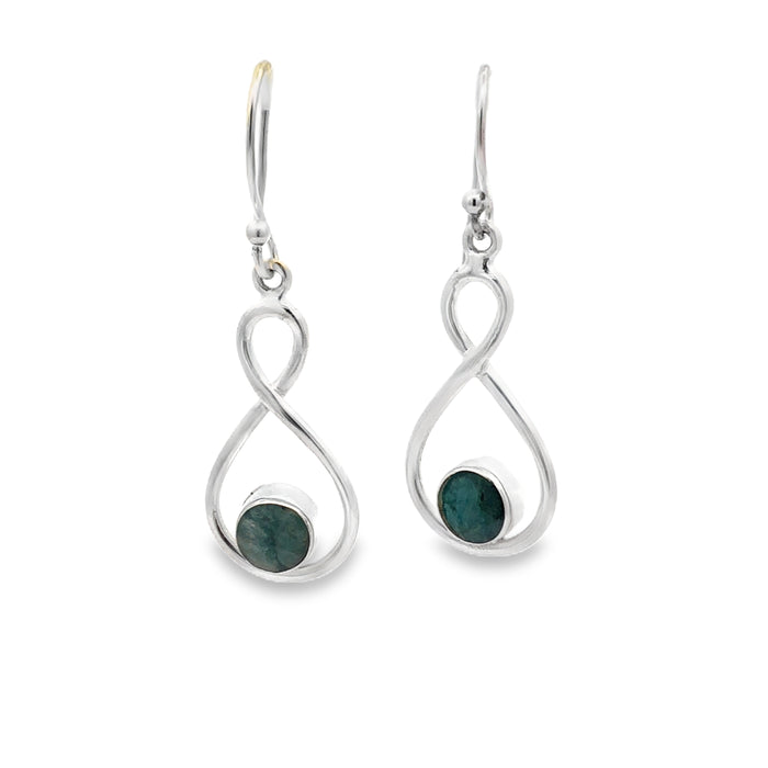 Sterling Silver Infinity Drop Bezel Set Treated Emerald Earrings With Shephooks