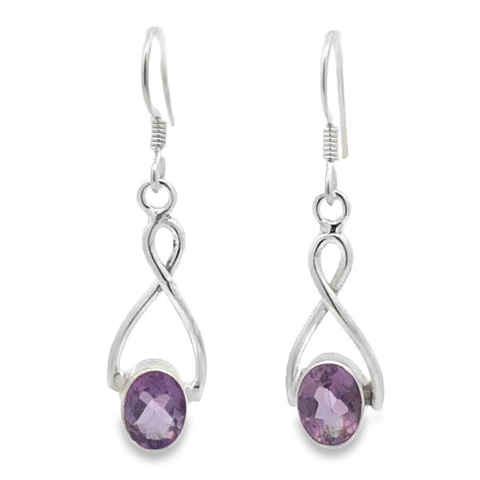 Sterling Silver Infinity Drop Bezel Set Amethyst Earrings With Shephooks