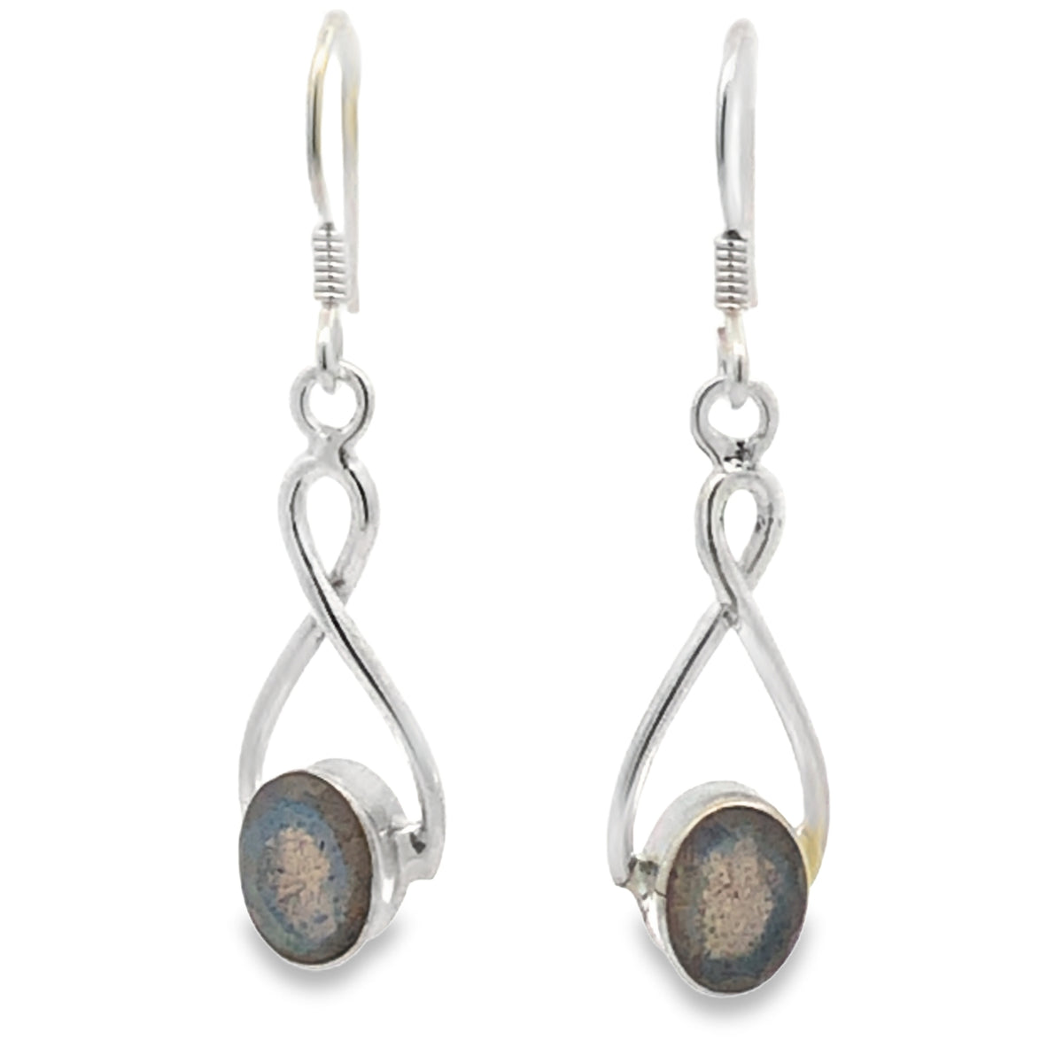 Sterling Silver Infinity Drop Bezel Set Labradorite Earrings With Shephooks