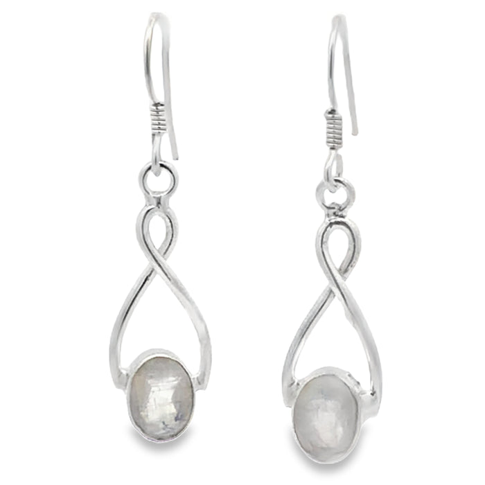 Sterling Silver Infinity Drop Bezel Set Moonstone Earrings With Shephooks