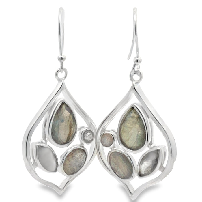 Onatah Sterling Silver Teardrop Shaped Multi Stone Set Labradorite Shep Hook Earrings