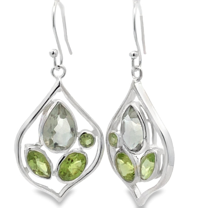 Onatah Sterling Silver Teardrop Shaped Multi Stone Set Topaz And Peridot Shep Hook Earrings