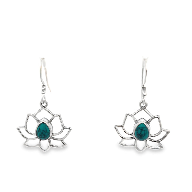 Onatah Sterling Silver Lotus Bezel Set Turquoise Earrings With Shephooks