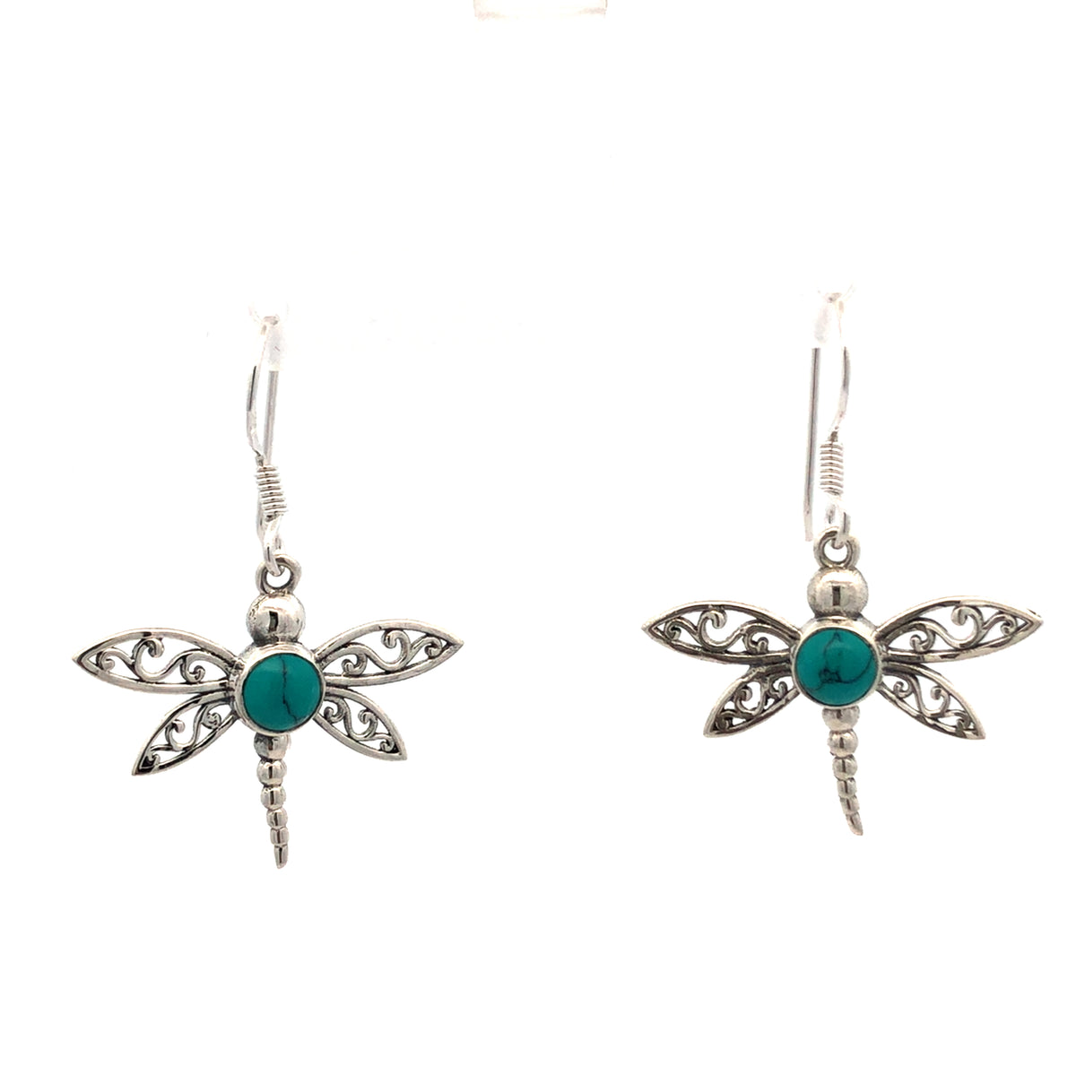 Onatah Sterling Silver Dragonfly Bezel Set Turquoise Earrings With Shephooks