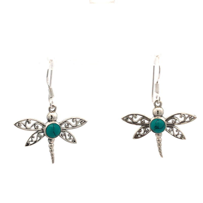 Onatah Sterling Silver Dragonfly Bezel Set Turquoise Earrings With Shephooks