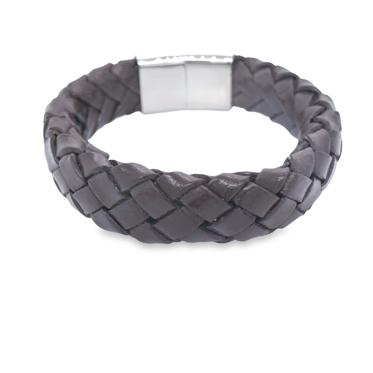 Wide Braided Brown Leather Bracelet