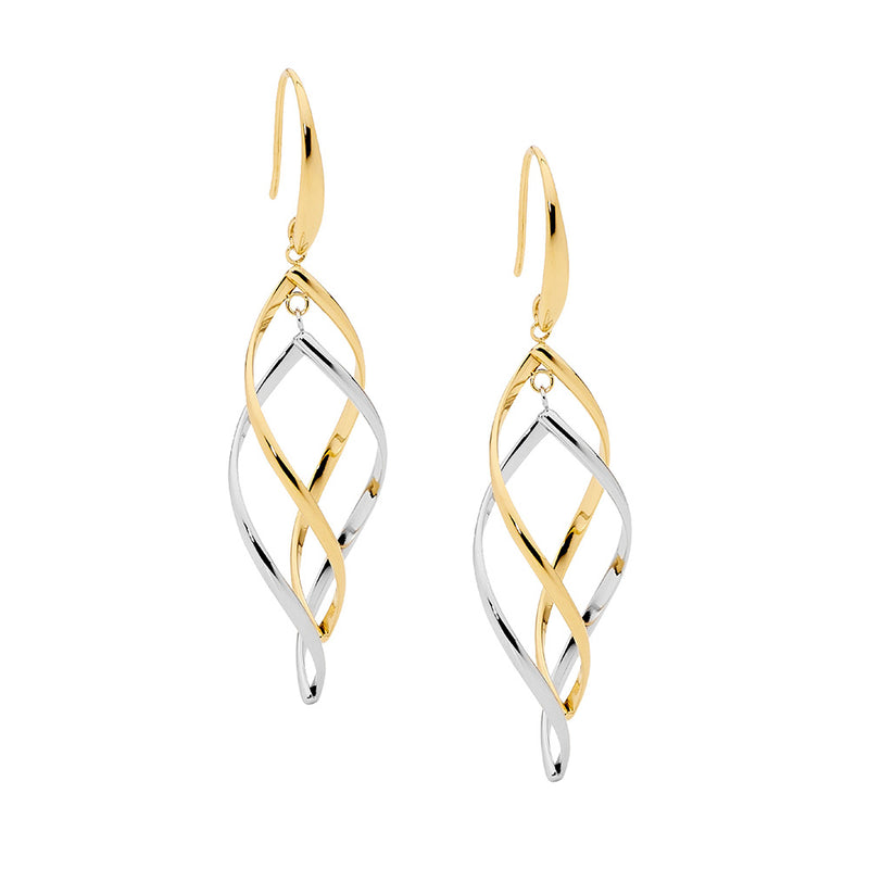 Stainless Steel Gold Plated Open Double Twist Drop Earrings