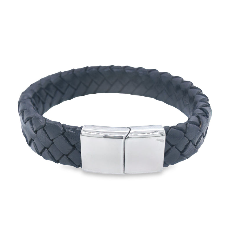Black Leather Wide Braided Bracelet