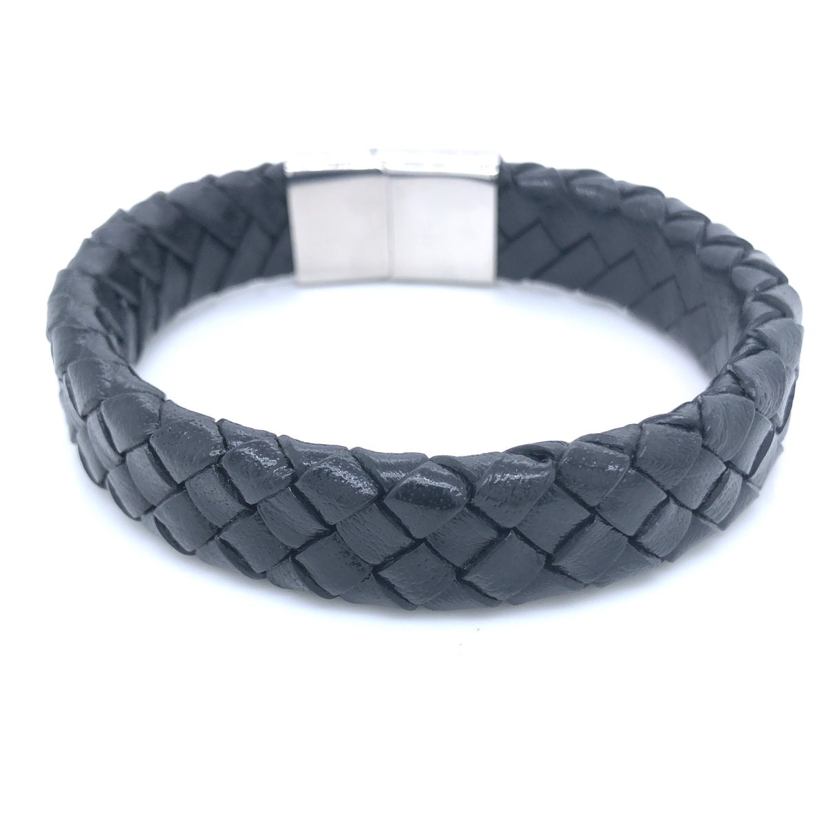 Black Leather Wide Braided Bracelet
