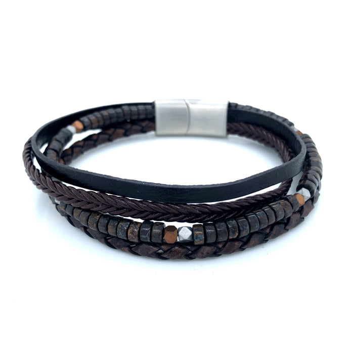 Multi Strand Brown Leather Braided Bracelet