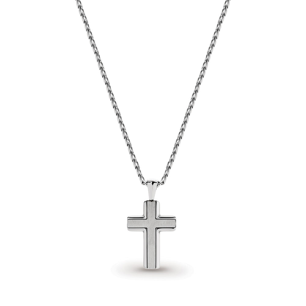 Stainless Steel Cross Pendant On Stainless Steel Curb Chain 55Cm