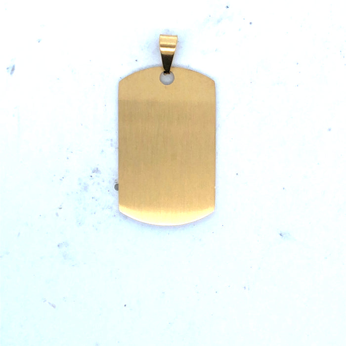 Stainless Steel Ip Gold Plated Engraveable Dog Tag Pendant - Large Shiney Polished/Matte Finish Opposing Sides