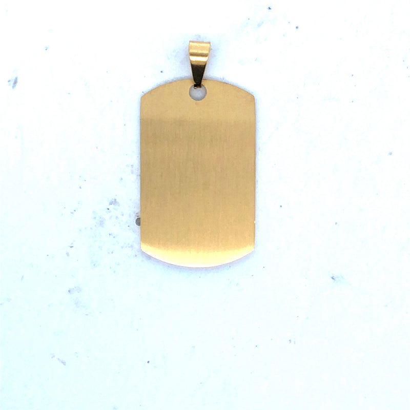 Stainless Steel Ip Gold Plated Engraveable Dog Tag Pendant - Large Shiney Polished/Matte Finish Opposing Sides