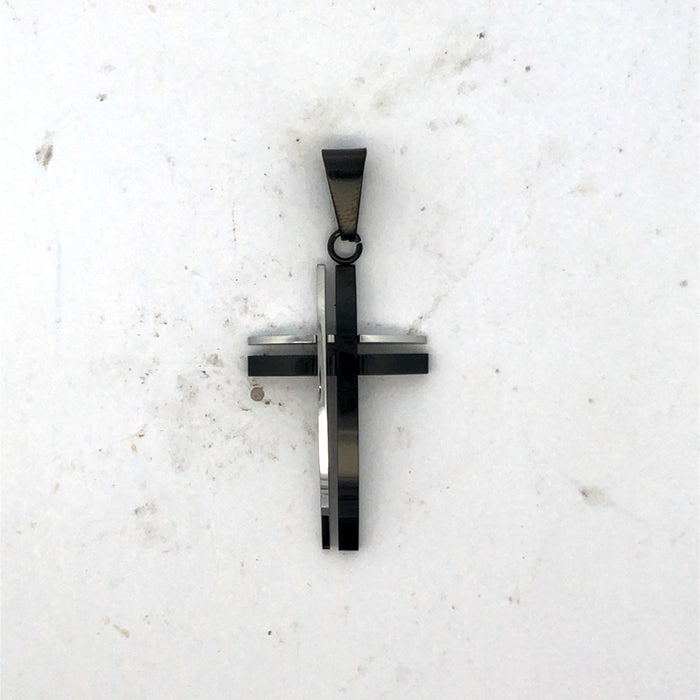 Stainless Steel 2 Tone Black Ion Plated Engraveable Cross Pendant