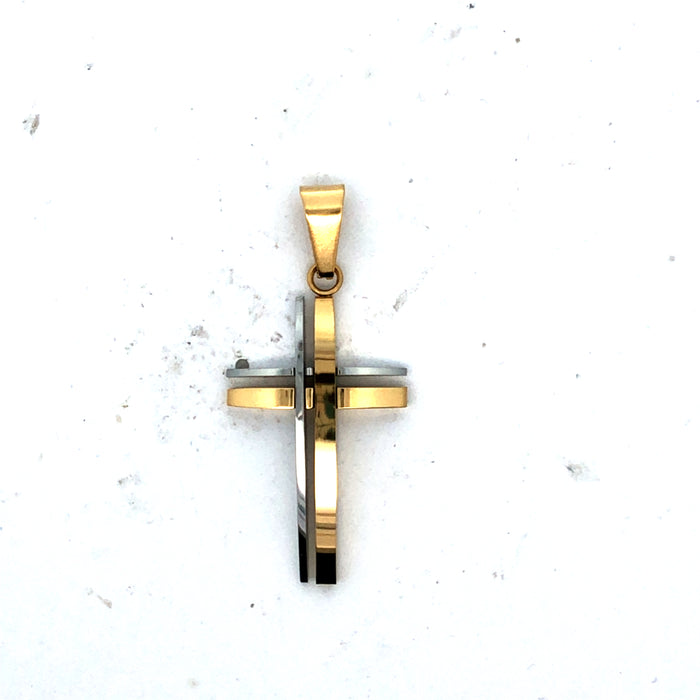 Stainless Steel 2 Tone Gold IP Plated Engraveable Cross Pendant