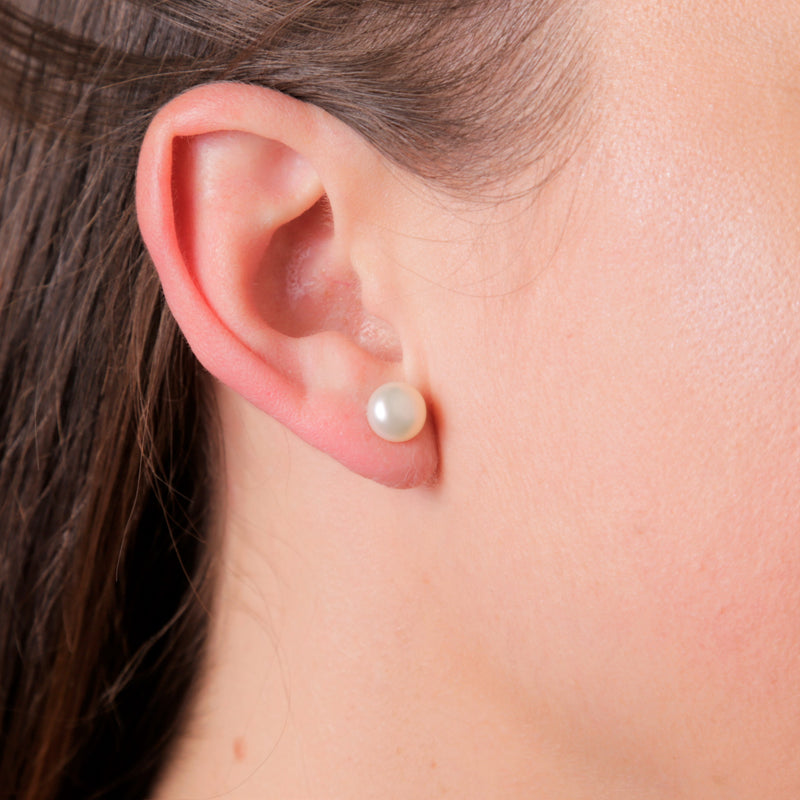 Sterling Silver Freshwater Pearl Stud Earrings - 8Mm