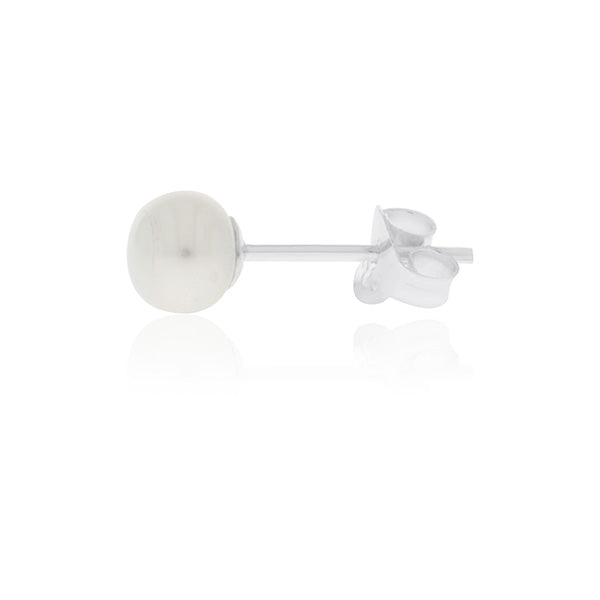 Sterling Silver White Fresh Water Pearl Stud Earrings 5Mm