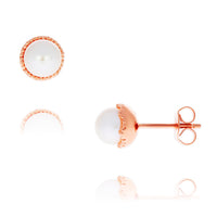 Rose Gold Plated White Freshwater Pearl Studs