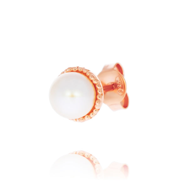 Rose Gold Plated White Freshwater Pearl Studs