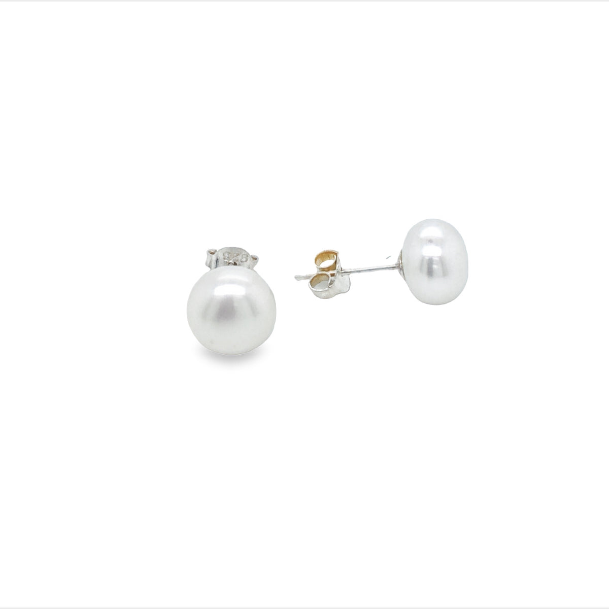 Sterling Silver Freshwater Pearl Stud Earrings - 9Mm