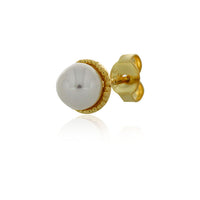 Yellow Gold Plated White Freshwater Pearl Studs