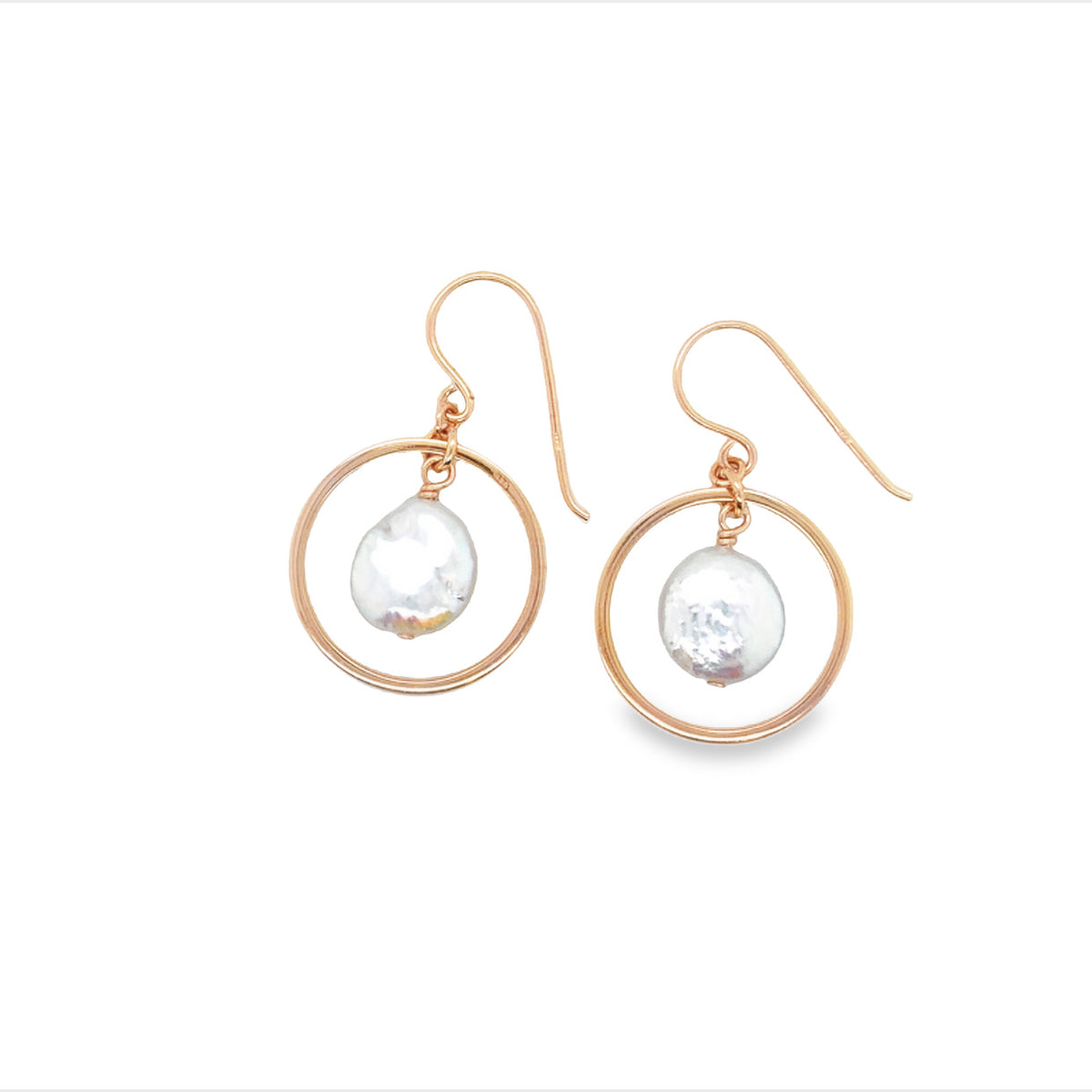 Onatah Sterling Silver Rose Gold Plated Circle Drop With Fwp Coin Pearl Earring With Shephookarrings