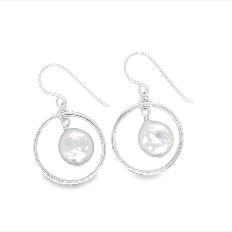 Onatah Sterling Silver Circle Drop With Fwp Coin Pearl Earring With Shephook
