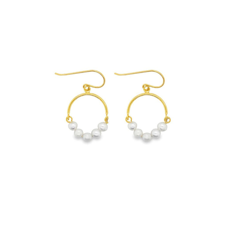 Silver Gold Plated Threaded Pearl Circle Earrings With Shep Hooks