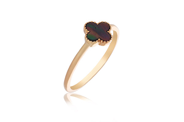 Rose Gold Plated Small Cross Ring With Black Mother Of Pearl - Stacker Ring