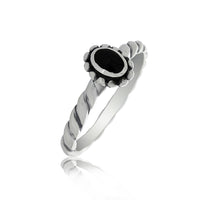 Silver Twist Band Ring With Onyx - Stacker Ring