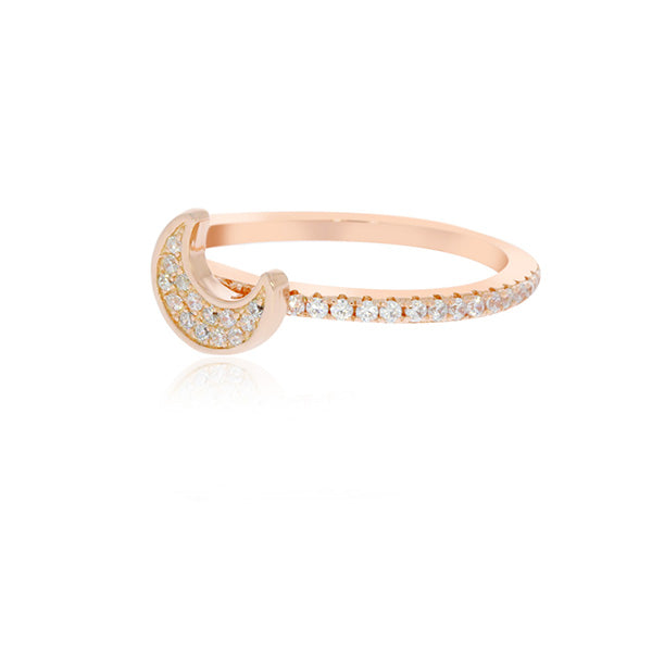 Rose Gold Plated Crescent Moon CZ Ring
