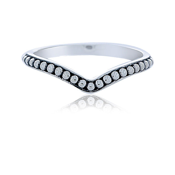Silver Oxidised Ball V Ring - Stacker Ring
