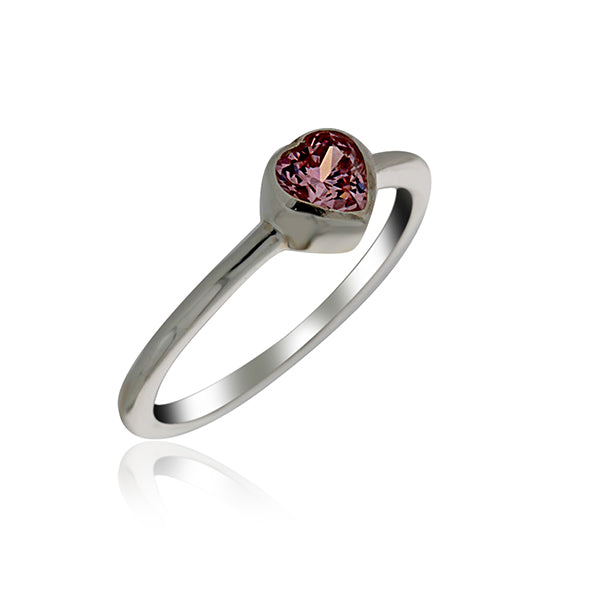 Silver Heart Ring With Pink CZ