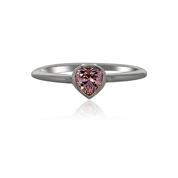 Silver Heart Ring With Pink CZ
