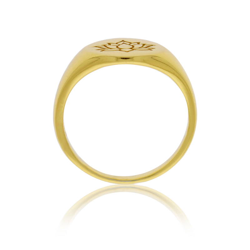 Gold Plated Lotus Flower Signet Ring